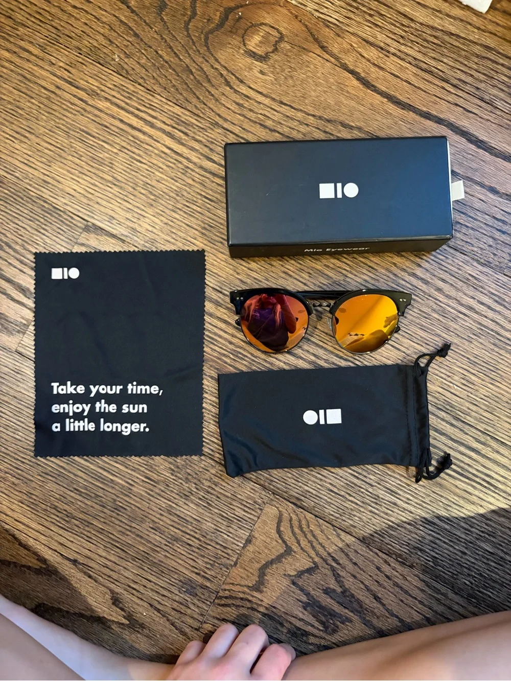 Round Black Frame Sunglasses with Orange Mirrored Lenses